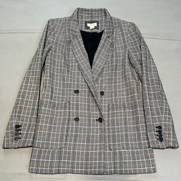 Maeve Jackets & Blazers - Anthropologie Maeve Lilith Plaid Oversize Gray Academia Double Breast Blazer3921
